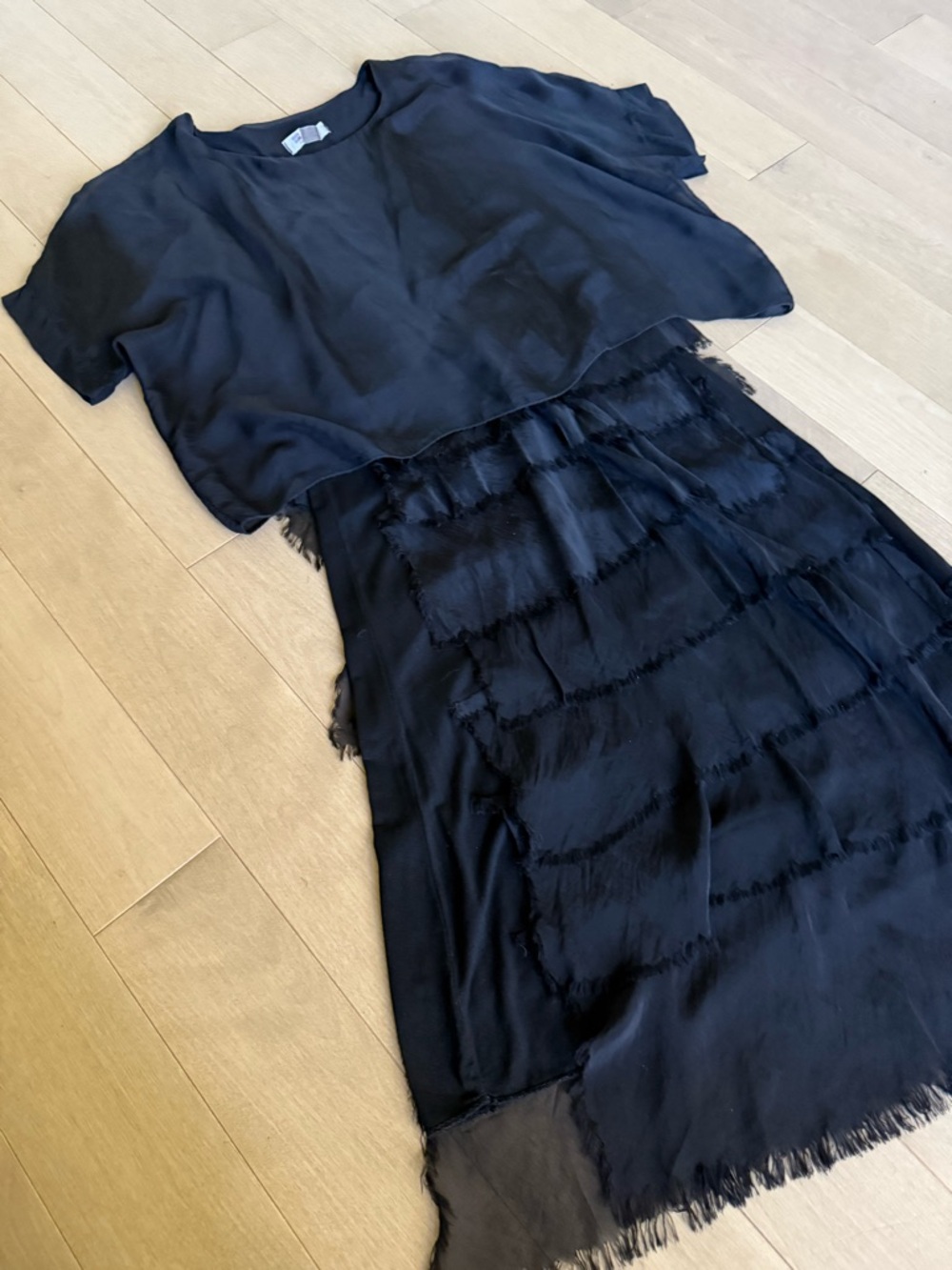Black Layered Fringe Midi Dress